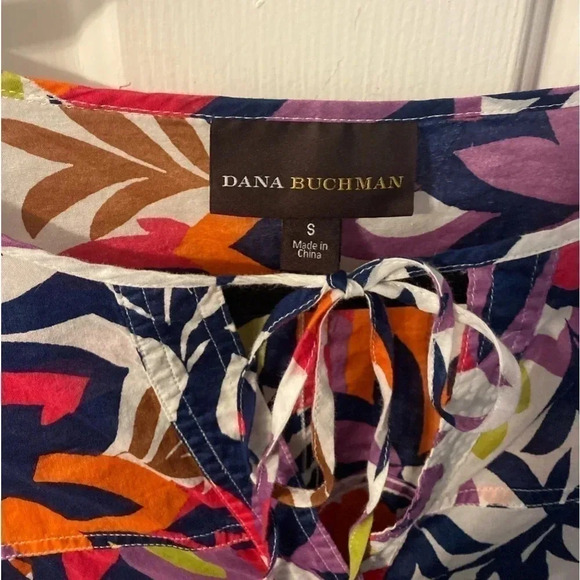 Dana Buchman Women's Floral Cotton Button down Tunic Roll Tab Sleeves Size S - Picture 4 of 10